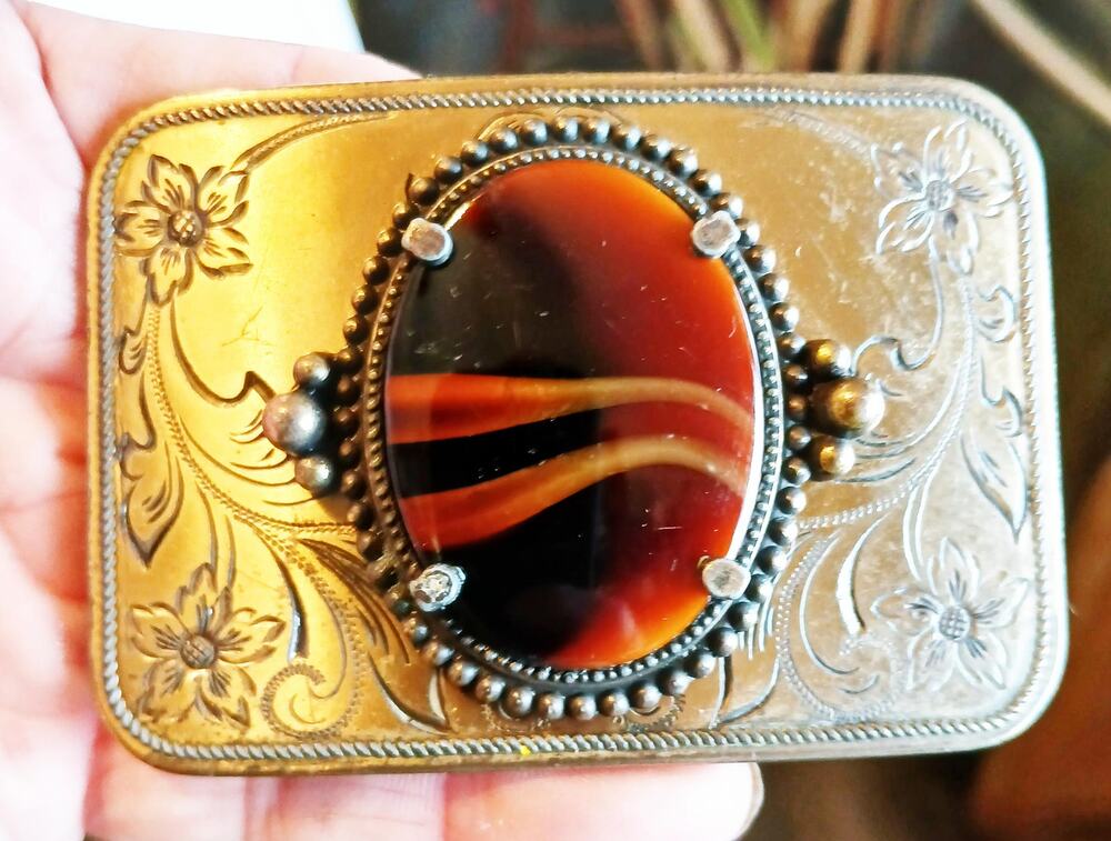 Vintage Gold Tone Stone Belt Buckle